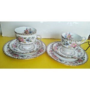 Vintage Royal Grafton Tea Cup, Saucer, Bread Plate Set Malvern Pattern (2 sets)